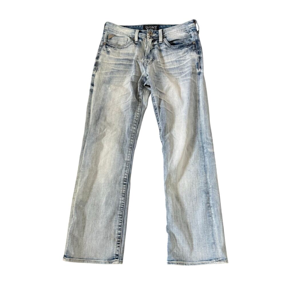 Salvage Jeans Mens 31S x29 Light Wash Havoc Straight Grunge Whisker Denim Buckle